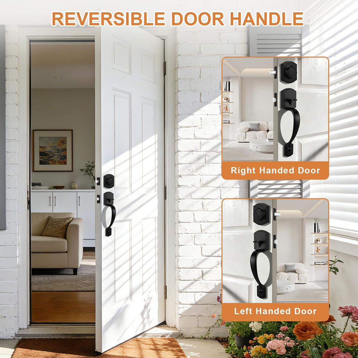 Front Door Lock Handle and Deadbolt Set,Matte Black Exterior Door Lever with Reversible Handle,Front Door Hardware