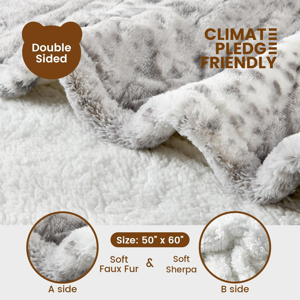Electric Heated Throw Blanket 50" x 60", Reversible Faux Fur & Sherpa, 6 Heating Levels & 4H Auto Off, Over-Heat