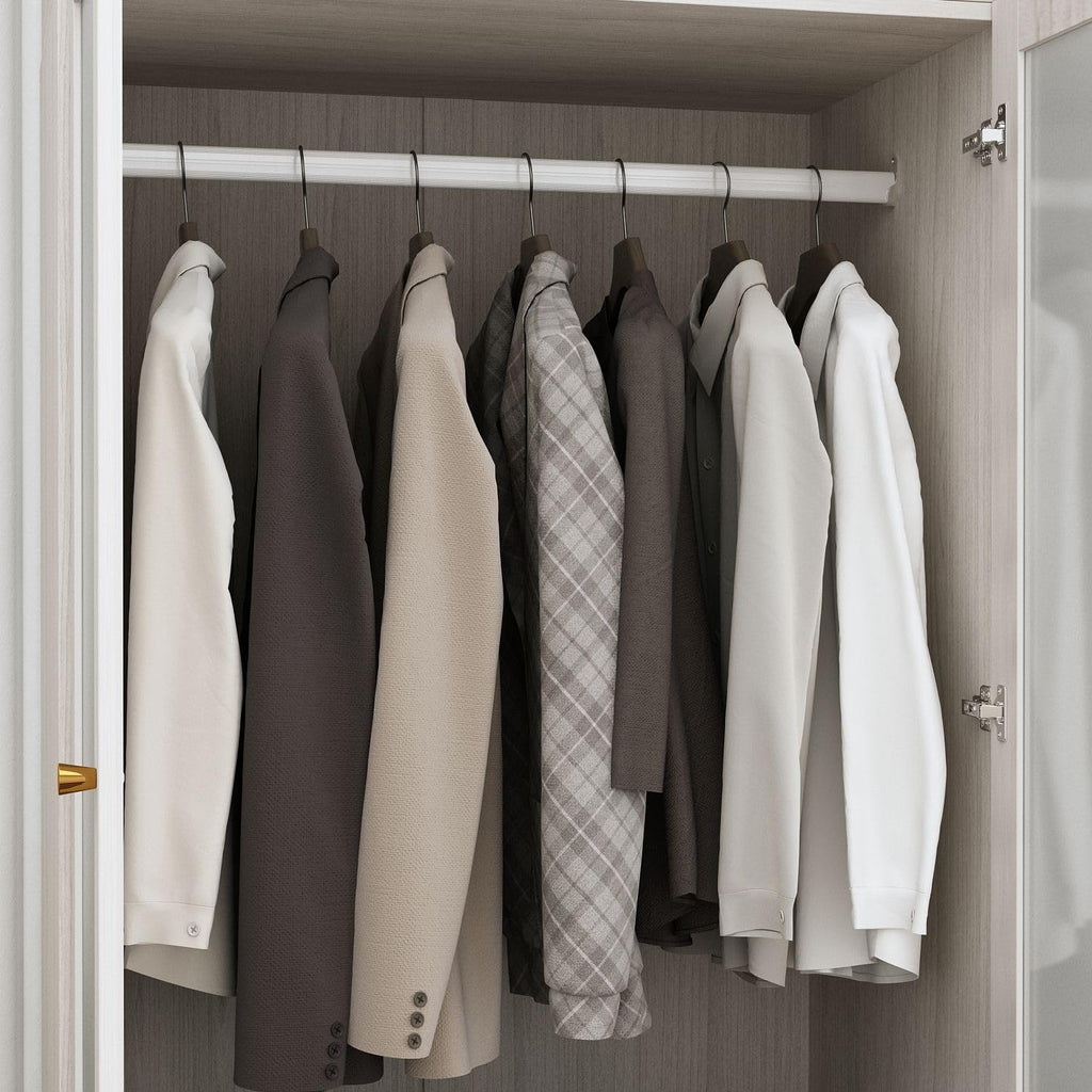 Modern Wardrobe with Drawers, Bedroom Armoires with Frosted Glass Doors and Hanging Rod, Armoire Wardrobe Closet with