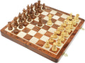 Victorian Staunton Golden Acacia Wood Chess Set - 14 x 14 Inches Wooden Folding Chess Board with Algebraic Notation