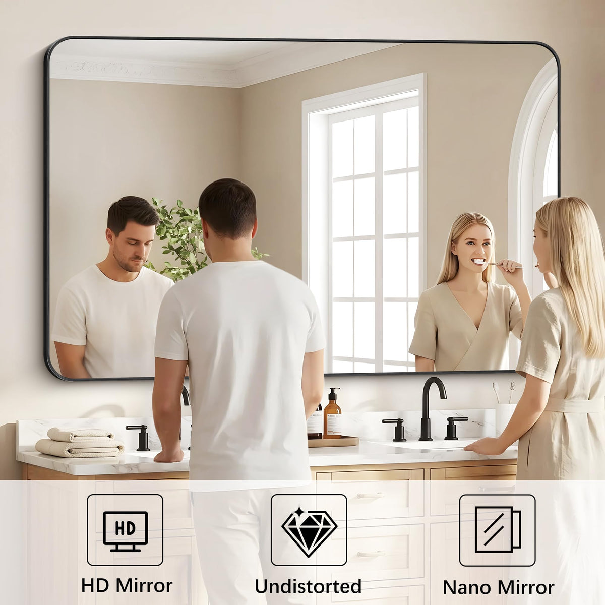 60" x 40"Bathroom Mirror, Matte Black Wall Mirror with Metal Frame, Decorative Rectangular Vanity Mirror Bathroom