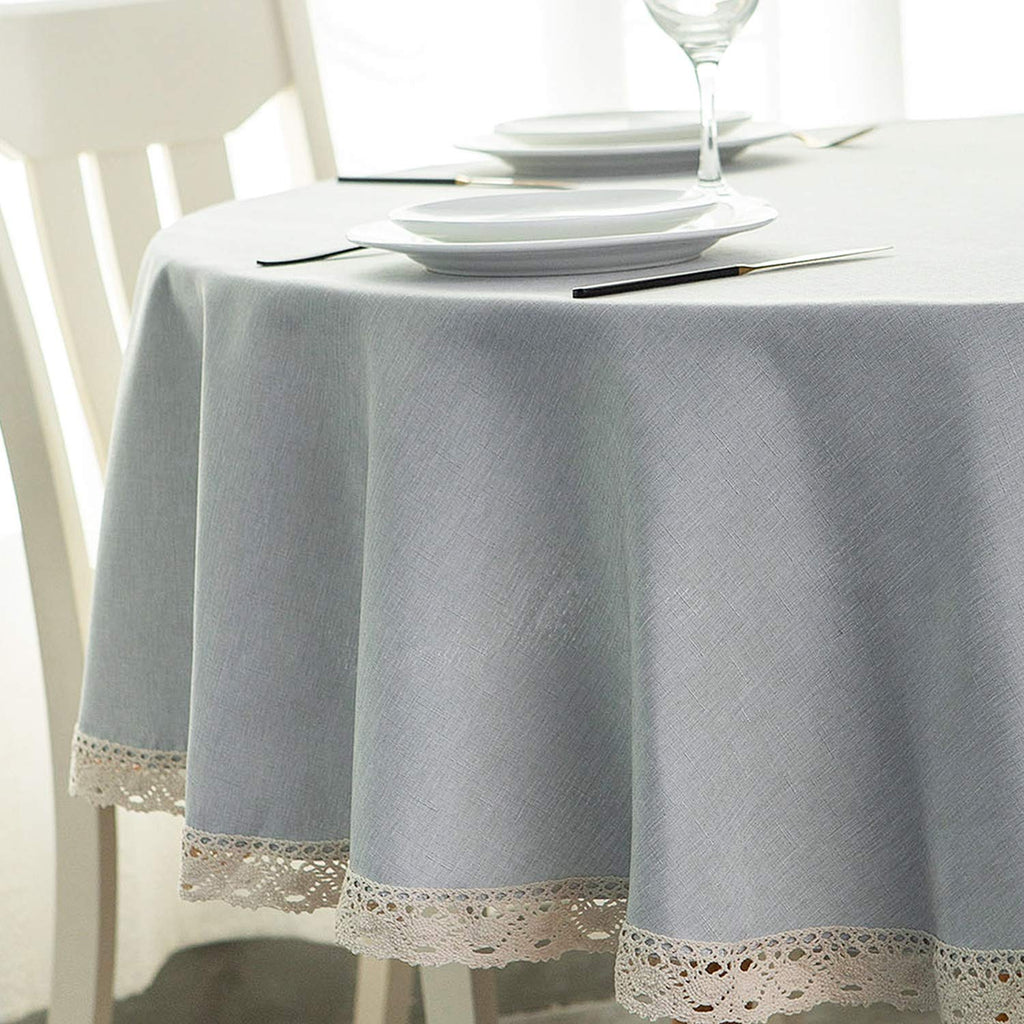 Faux Linen Tablecloth with Lace Trim - Waterproof/Spill Proof/Stain Resistant/Wrinkle Free/Oil Proof - for Banquet