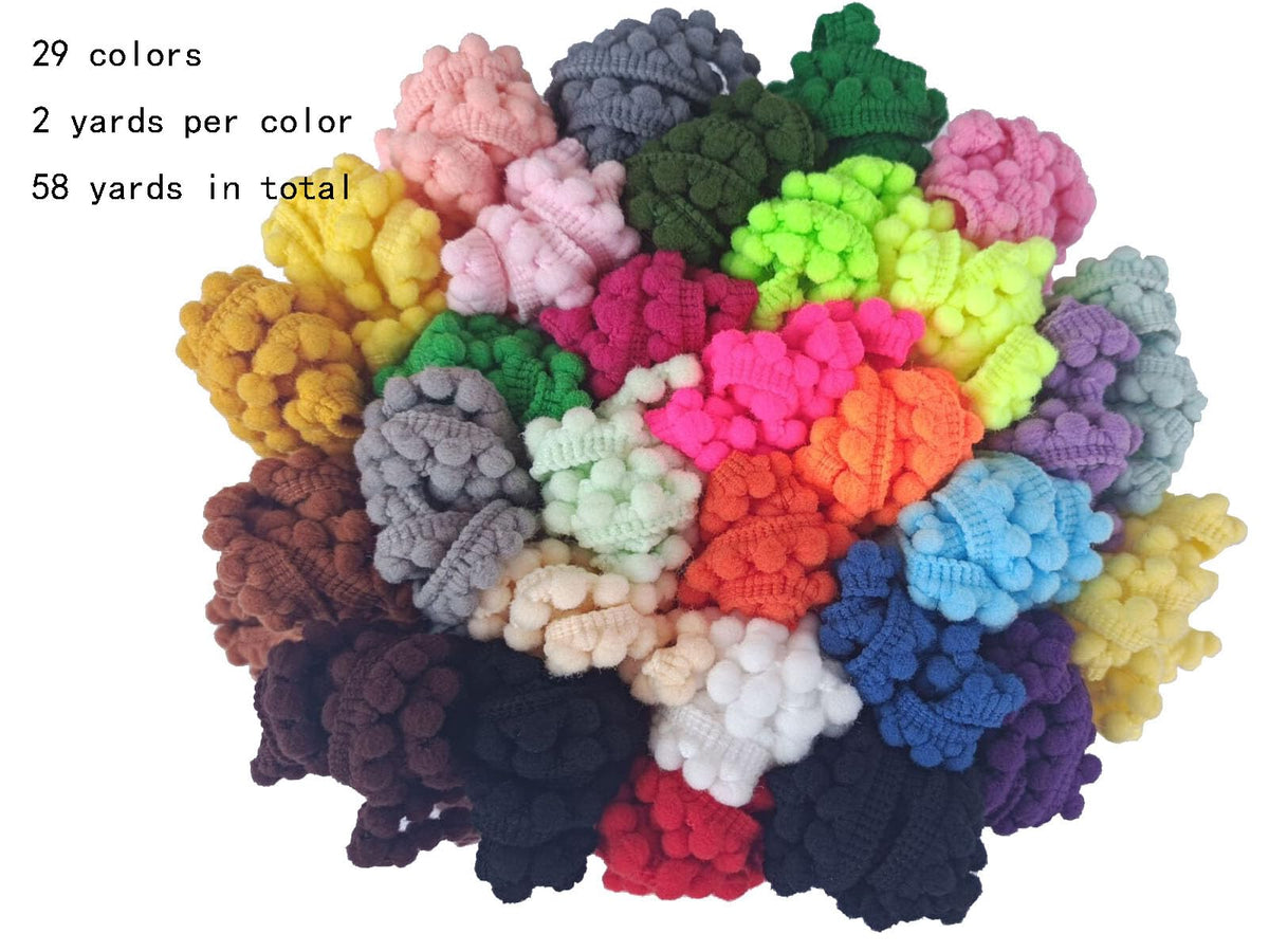 Mini Pom Pom Trim 58 Yards 29 Colors 5mm Ball Fringe Trim for Sewing Accessory Decoration DIY Crafts (Mixed Color 2