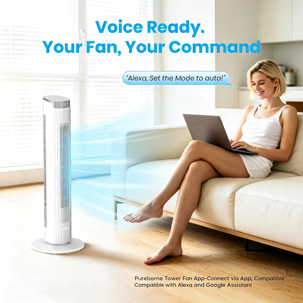 Tower Fan , 23dB, 90°oscillating, Smart Control, White