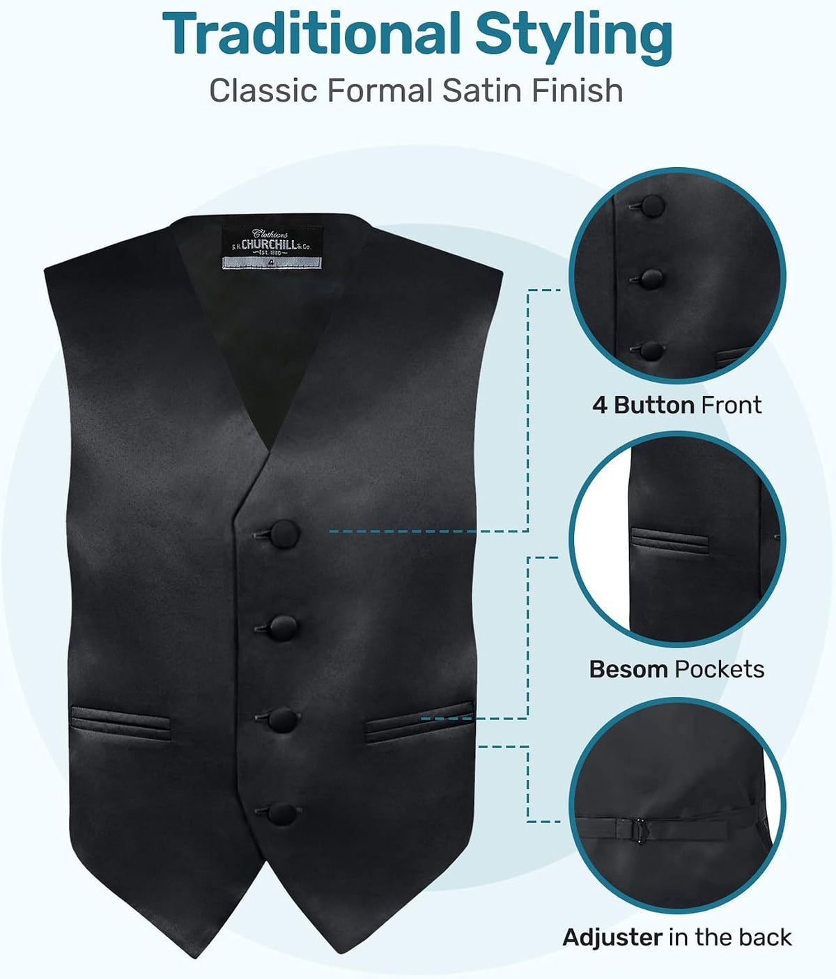 Boys 4 Piece Vest Set with Pre-Tied Bow Tie, Necktie & Pocket Square