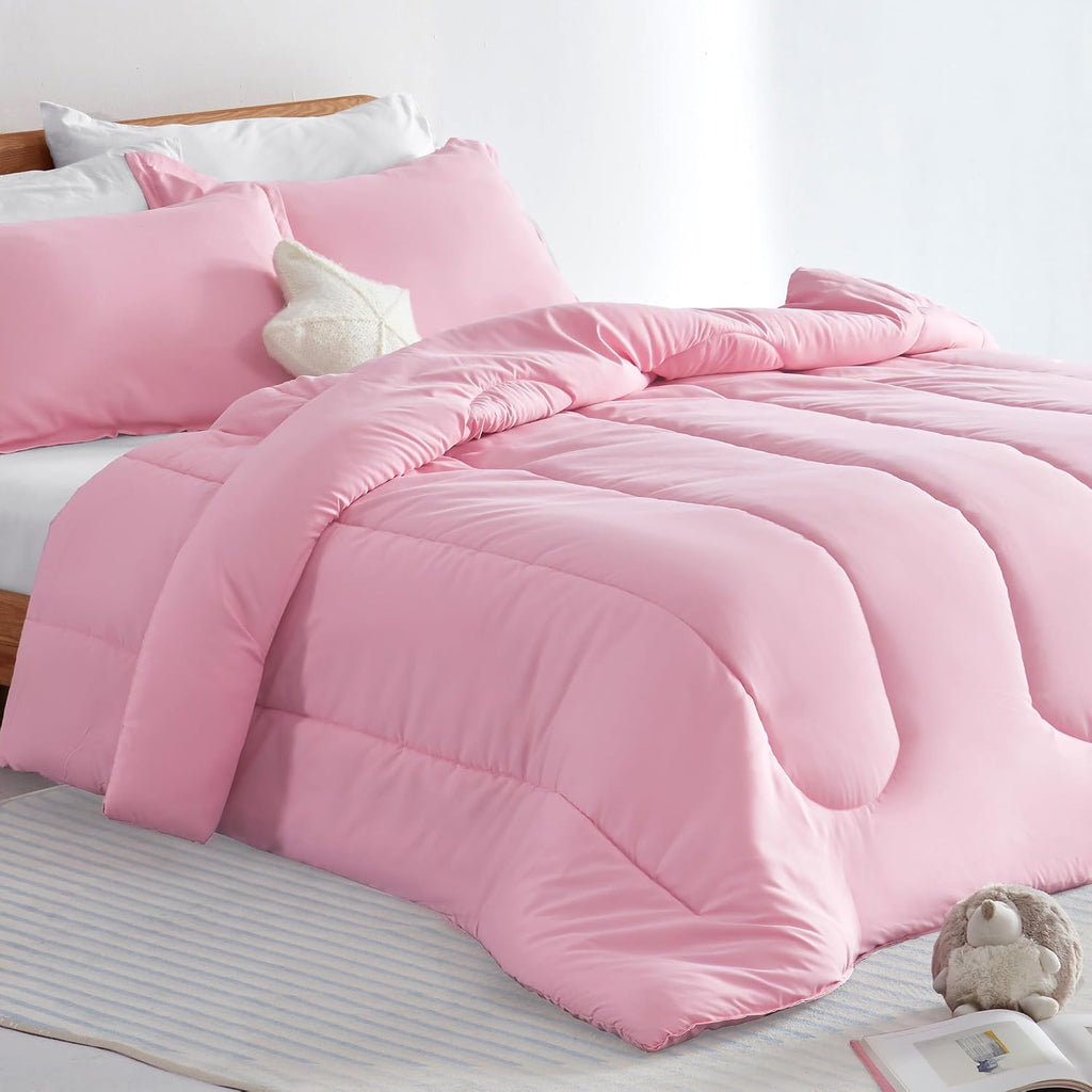 Kids Pink Bedding Comforter Set Full/Queen - Super Soft & Cute Printed 3-Piece Comforter Set All Seasons for Girls - Set of 2
