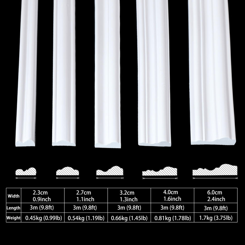 Peel and Stick Wall Molding, Chair Rail Wainscoting Panel, Finish Trim Decoration (Paintable White, 9.8ft x 1.6in)