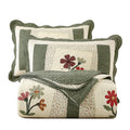 Farmhouse Green 3 Piece Embroidered Floral Quilted Bedspread Quilt Set 100% Cotton Reversible Patchwork Coverlet Set