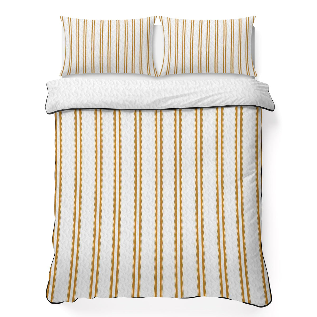Yellow Ticking Stripe Quilts Bedding Set Minimalist Vertical Lines White Lightweight Quilted Bedspread 3