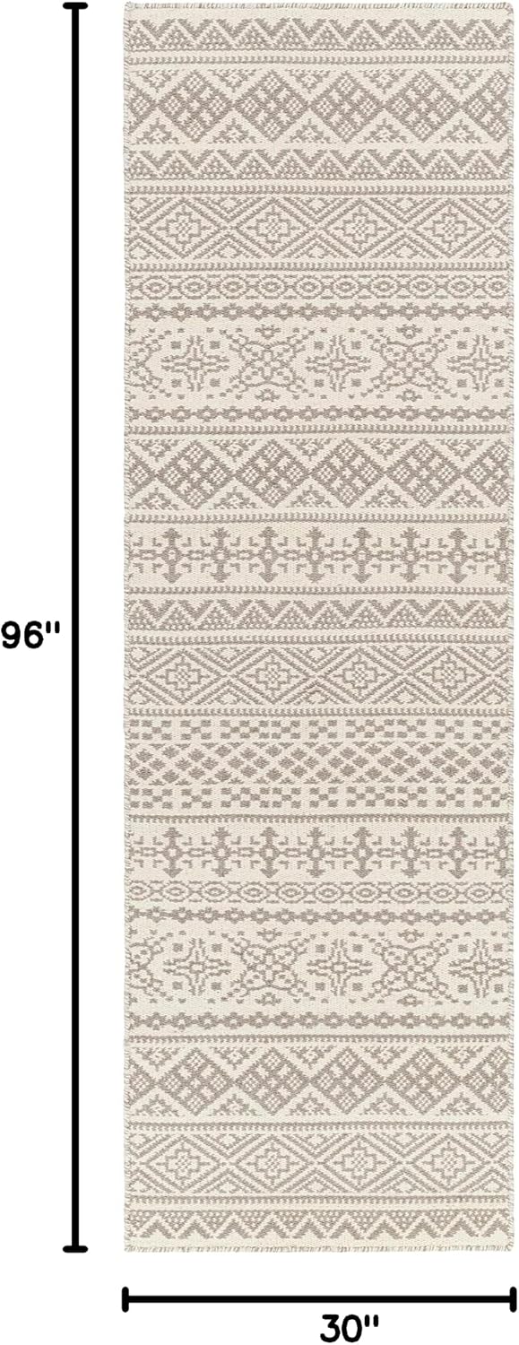 Orange Wool Hallway, Kitchen Runner Rug - Geometric Diamond Striped Border Medallion - Bohemian Transitional Tribal