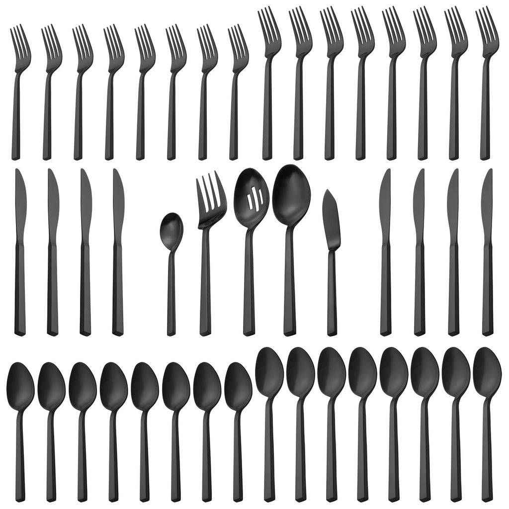 Cube Black 45-Piece Forged Stainless Steel Matte Flatware Set for 8