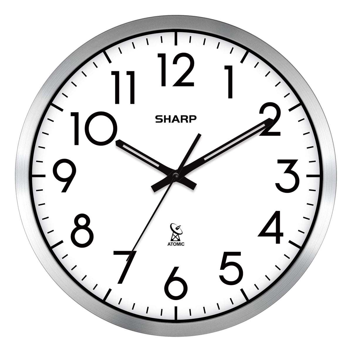 Inspired Nelson Style 12-Inch Atomic Wall Clock, Battery Operated, Silver Brushed Finish