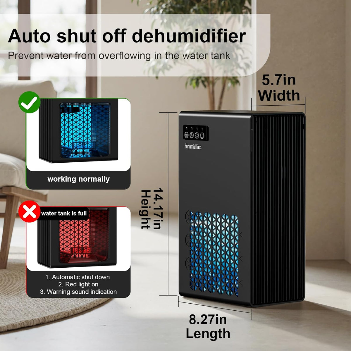 Dehumidifiers for Home, 99oz Water Tank Dehumidifier for Bedroom Basement Bathroom RV with Auto Shut Off, Drain Hose