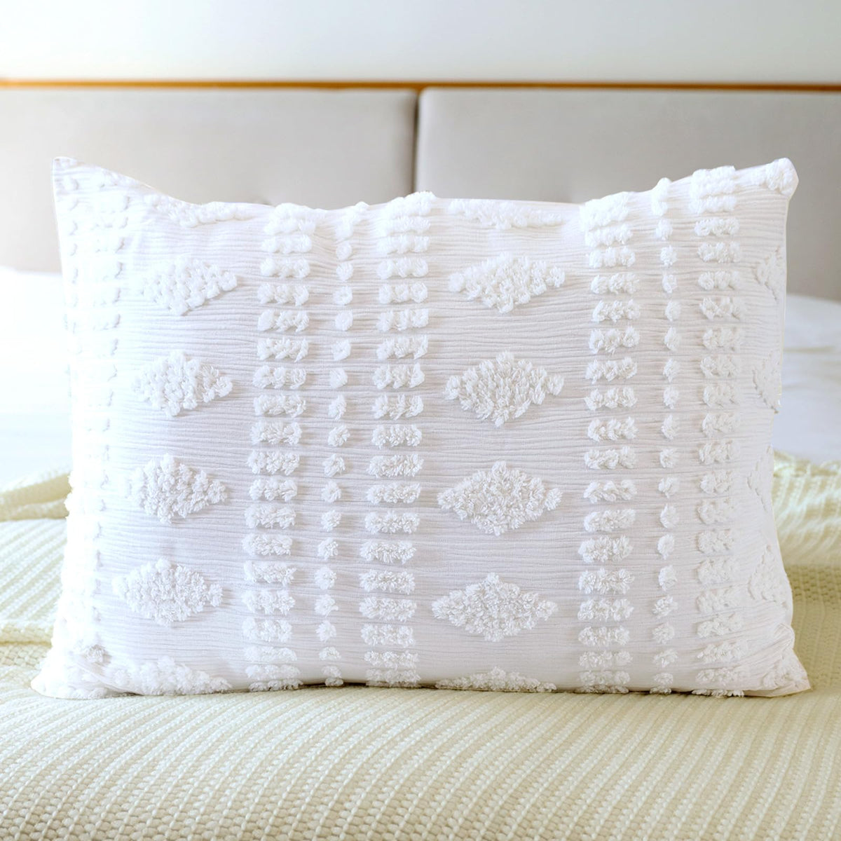 Tufted Pillow Shams White Set of 2 Boho Pillowcases Shabby Chic