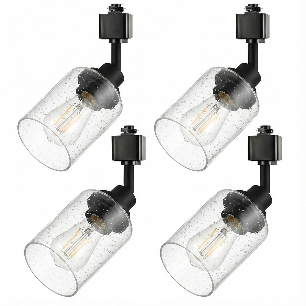 H Track Lighting Heads, Black Track Lighting Fixtures Ceiling with Seeded Glass Shade, H Type Track Lighting