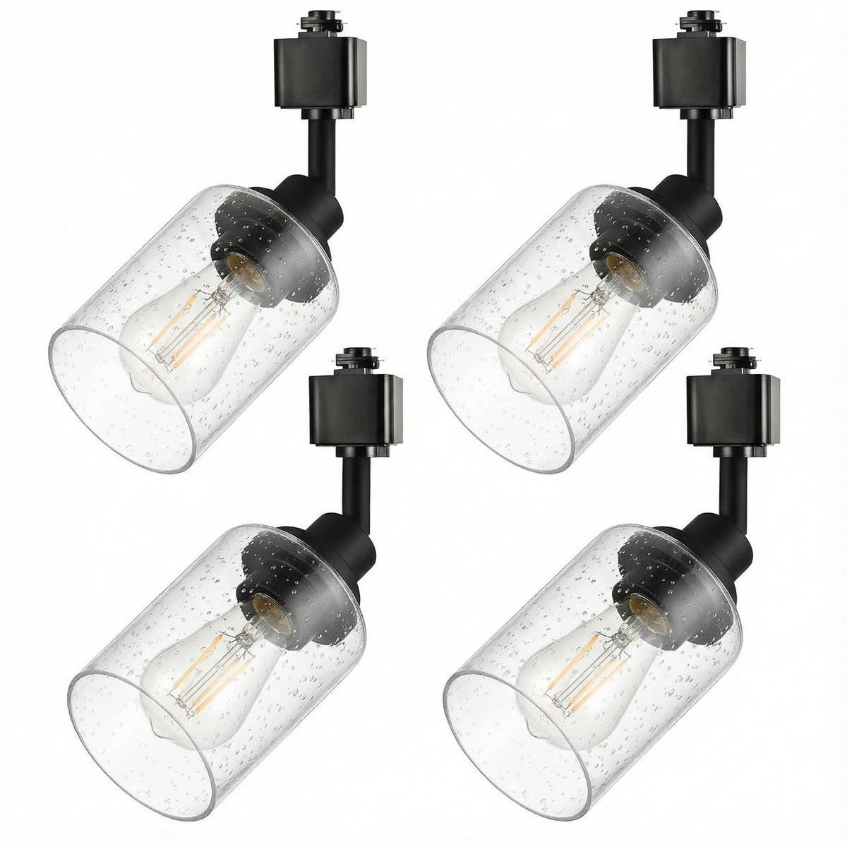 H Track Lighting Heads, Black Track Lighting Fixtures Ceiling with Seeded Glass Shade, H Type Track Lighting