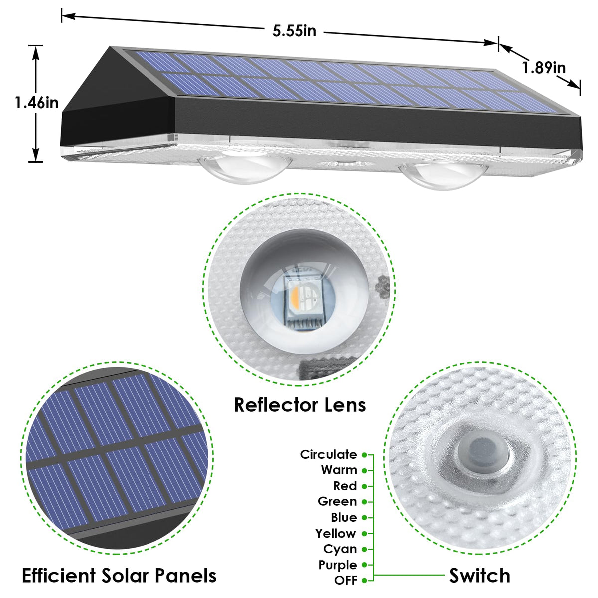 Solar Fence Lights Outdoor - Warm White & RGB 6 Color, Dusk to Dawn Solar Deck Light, Solar Lights Outdoor IP65