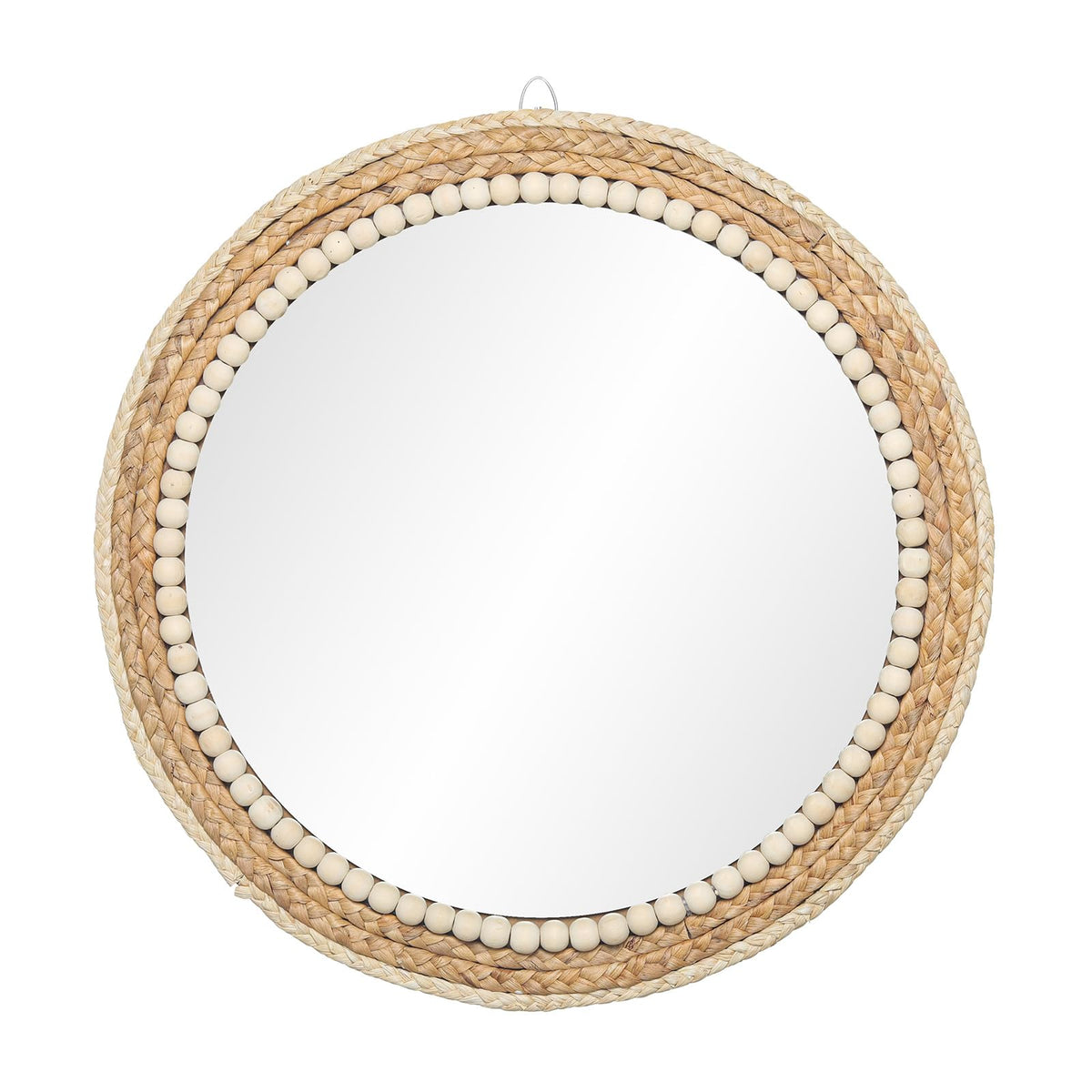 18 Inch Boho Round Hanging Wall Mirror Decorative Rattan Circle Mirrors for Farmhouse, Living Room, Bedroom