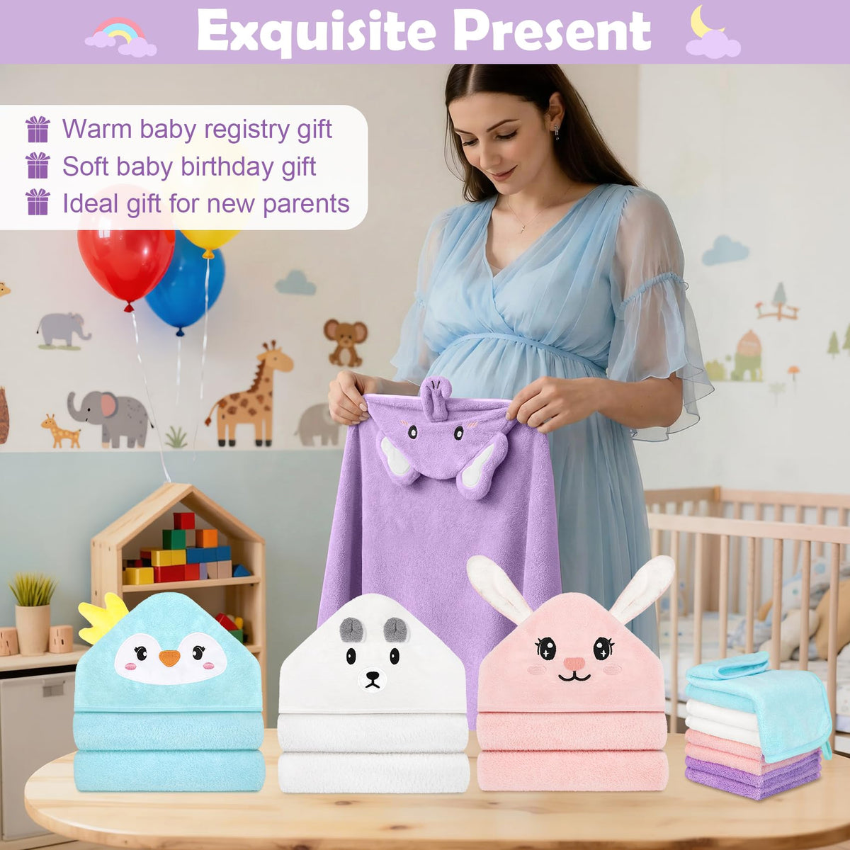 12 PCS Baby Bath Towels Set for Infants Toddlers Essentials