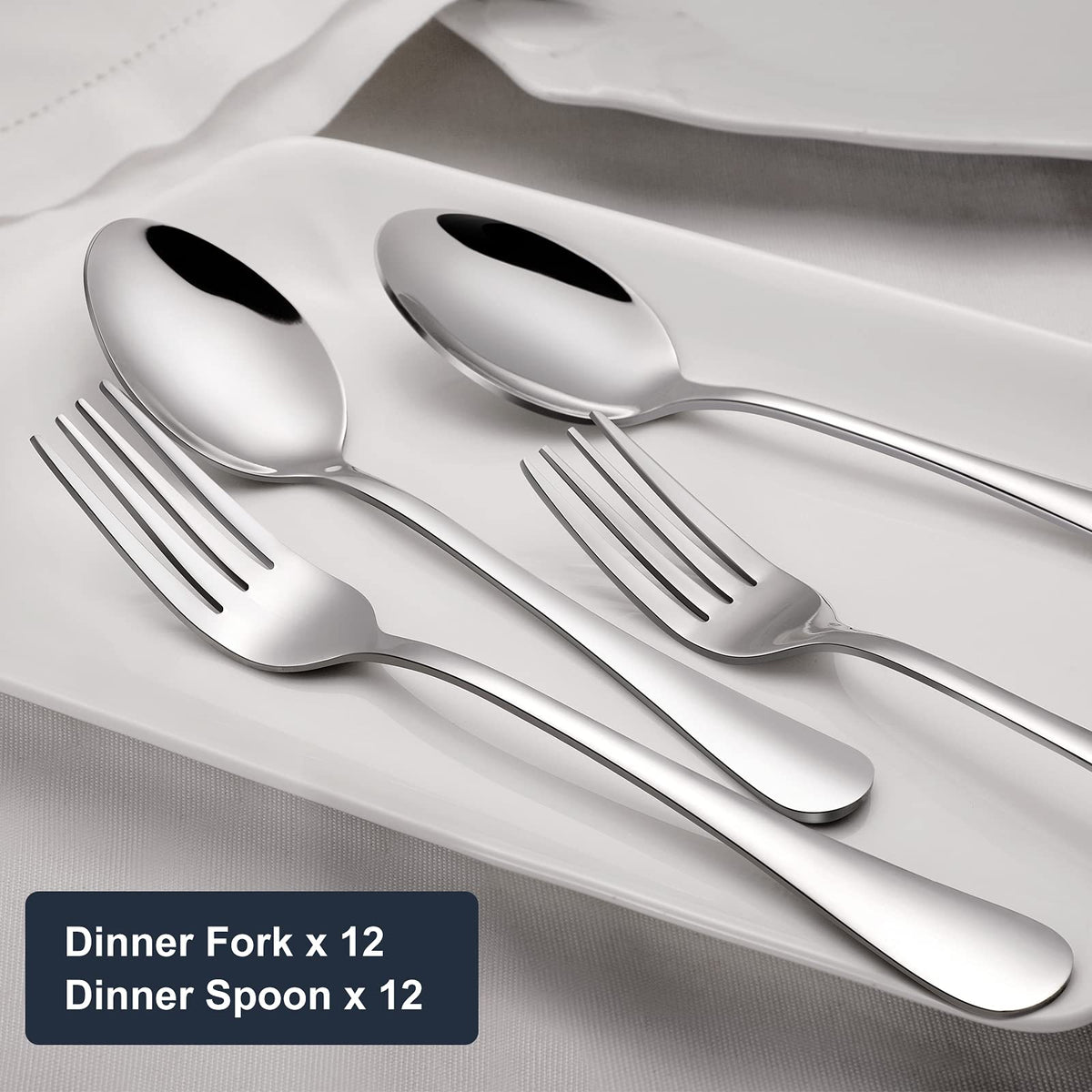 24-piece Forks and Spoons Silverware Set, Food Grade Stainless Steel Flatware Cutlery Set and Restaurant, Mirror