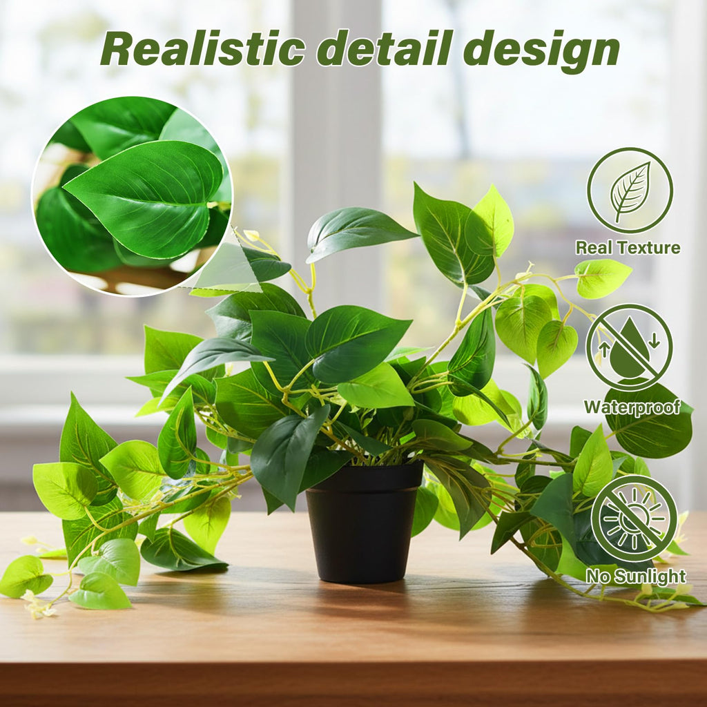 Artificial Pothos Plant in Pot, 1 Pack for Desk and Shelf Decor