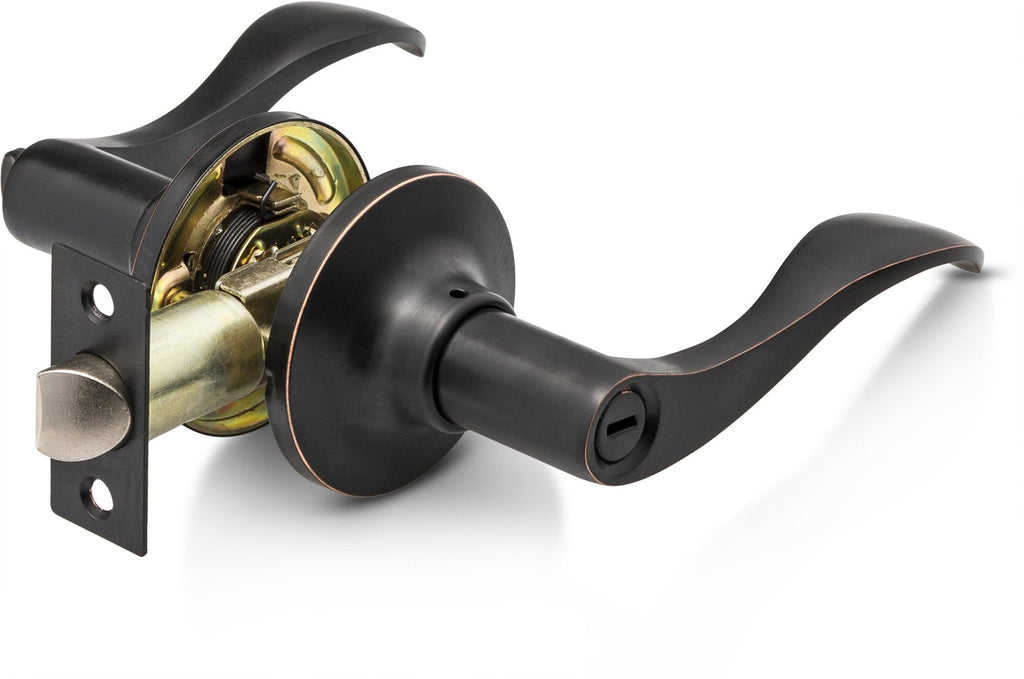Privacy Lever Door Handle [Thumb Turn Lock on The Inside] with a Oil Rubbed Bronze Finish, Reversible for Right &