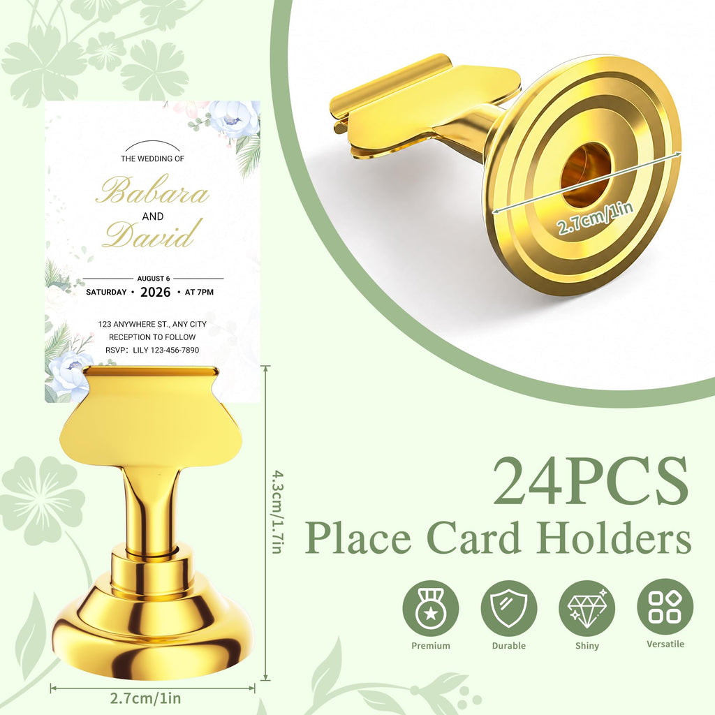 24 Pieces Table Card Holder Place Card Holders 1.7 inches Gold Steel Card Holders for Photos, Food Signs, Memo Notes