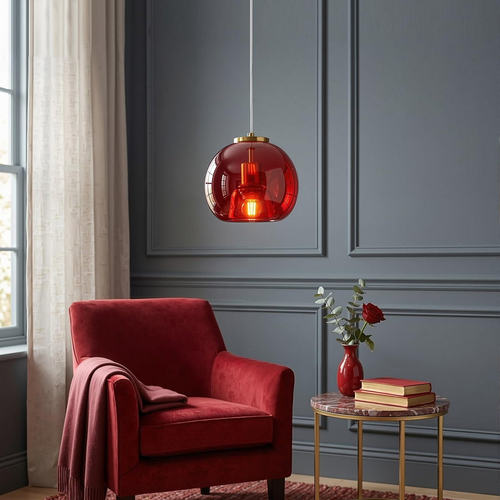 Red Glass Pendant Light Kitchen Island, 7.87", 1 Pack