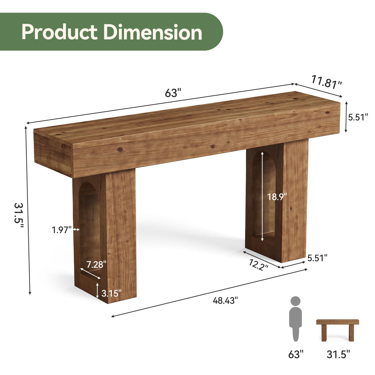 Solid Wood Console Table, 63" Long Farmhouse Entryway Table
