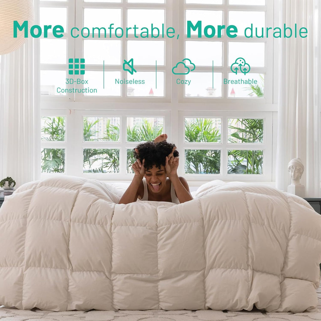 Down Feathers Fiber Comforter - 750 Fill Power All Season Down Duvet Insert