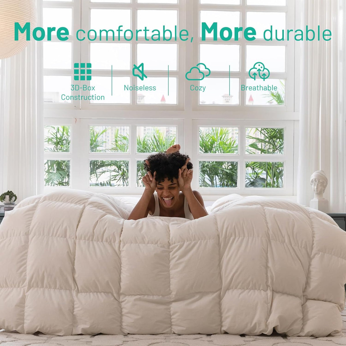 Down Feathers Fiber Comforter - 750 Fill Power All Season Down Duvet Insert