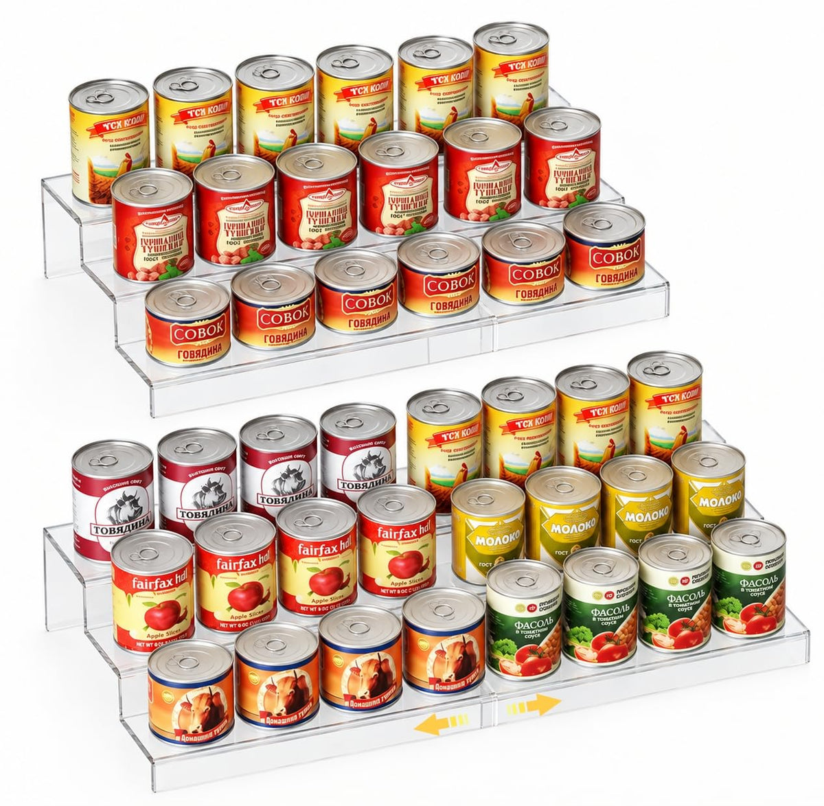 Expandable Clear Acrylic Can Organizer for Pantry, 3-Tier, Holds 24 Cans