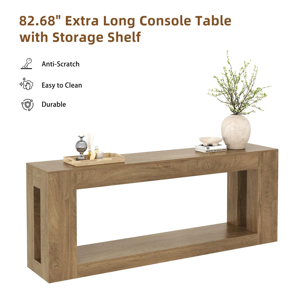 82-Inch Console Table with Storage Shelf, Farmhouse Entryway Table
