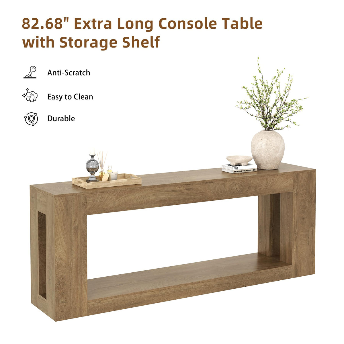 82-Inch Console Table with Storage Shelf, Farmhouse Entryway Table