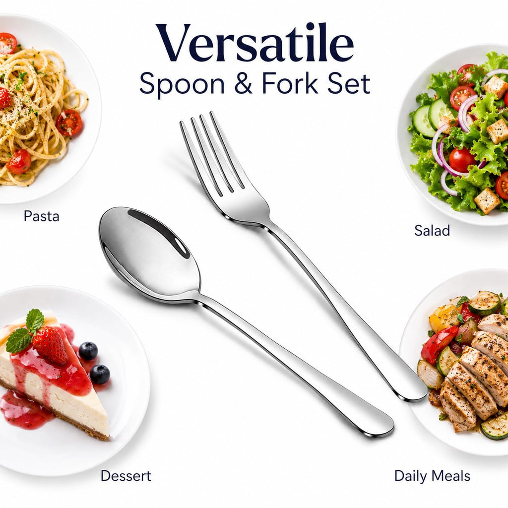 16-Piece Silverware Set for 8, 8.1-Inch Stainless Steel Dinner Forks and Spoons, Heavy Duty Mirror Polished Flatware