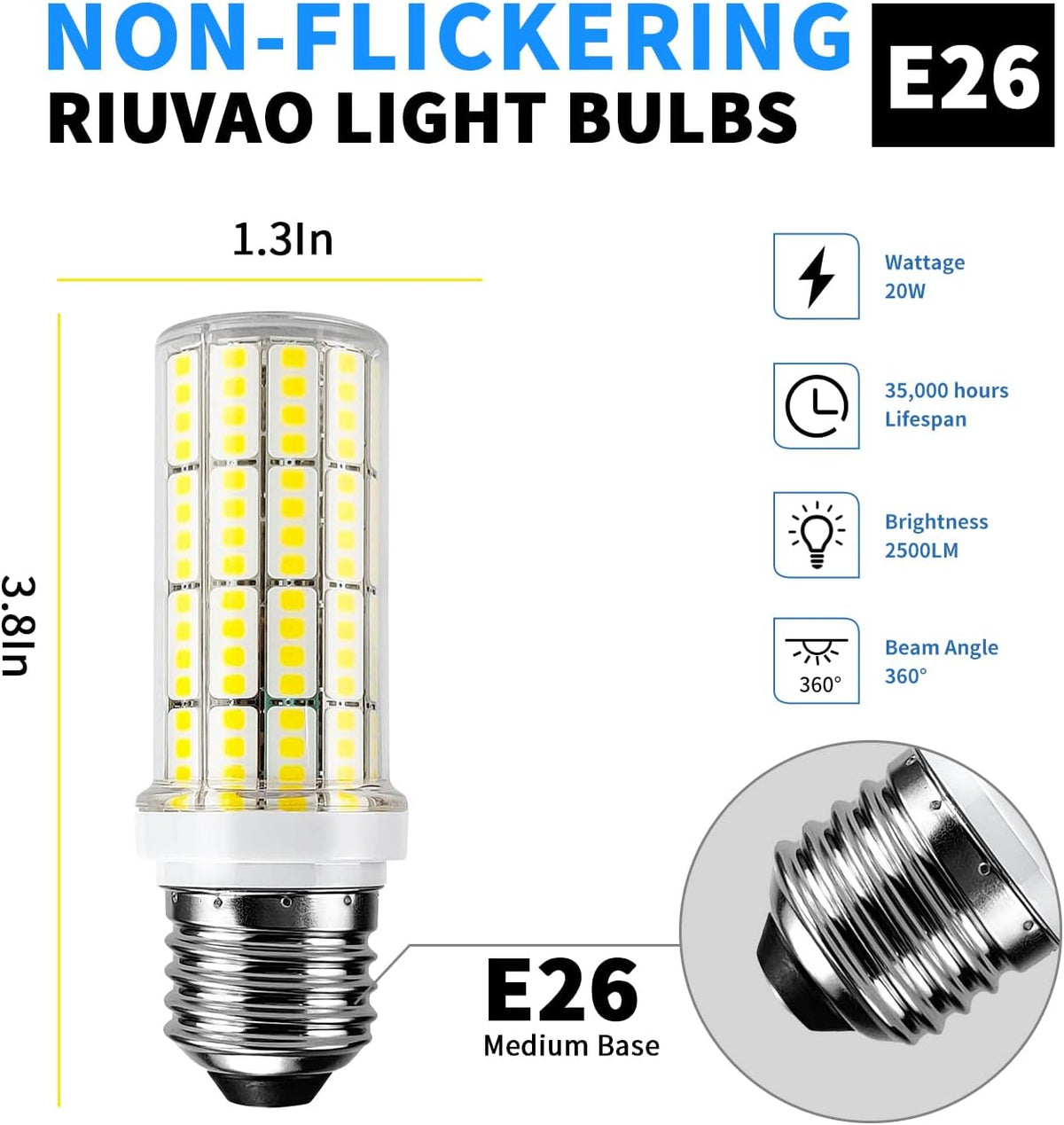 Led Light Bulb 6pcs 200w Equivalent 2500 Lumen 5000k Cool Daylight White 20w Super Bright Led Bulb E26/E27 Base