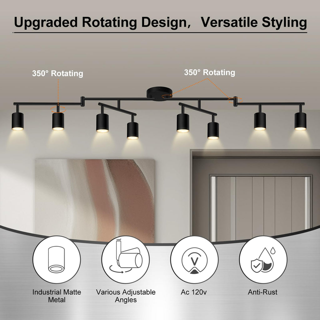 8 Light Track Lighting Fixtures Ceiling, Matte Black Kichen Track Lighting Fixtures, Rotatable Light Heads
