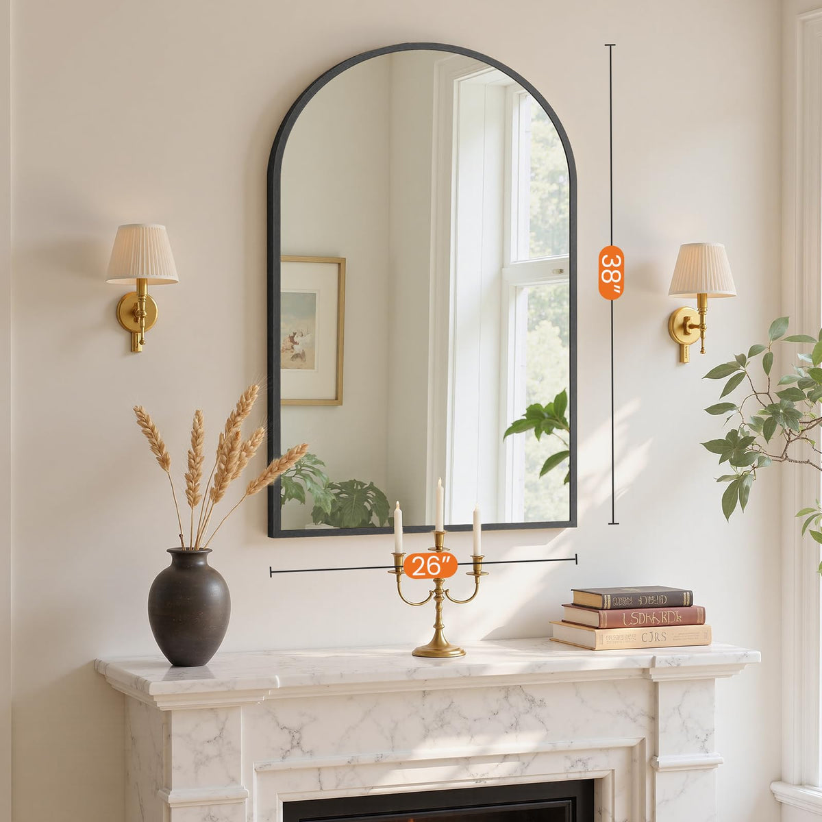 26.5"x38" Arched Black Bathroom Mirrors for Wall, Bathroom Mirrors for Over Sink, Metal Framed with HD Shatter-Proof