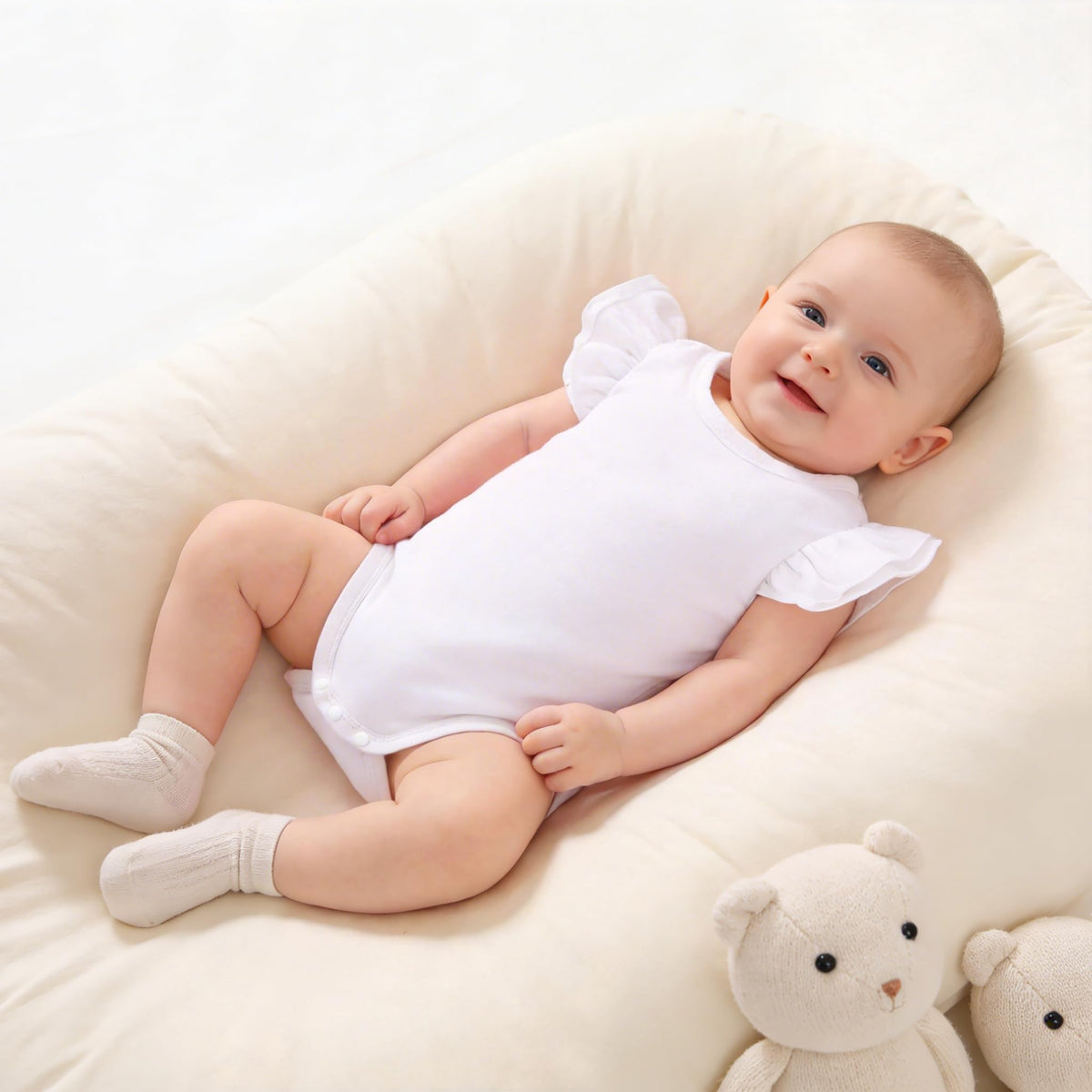Baby Girls Ruffle Sleeves Bodysuit Infant Solid Color Top Jumpsuit