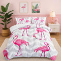 Flamingo Comforter Set - Tropical Geometric Stripe Bedding Set with 1 Comforter and 2 Pillowcases