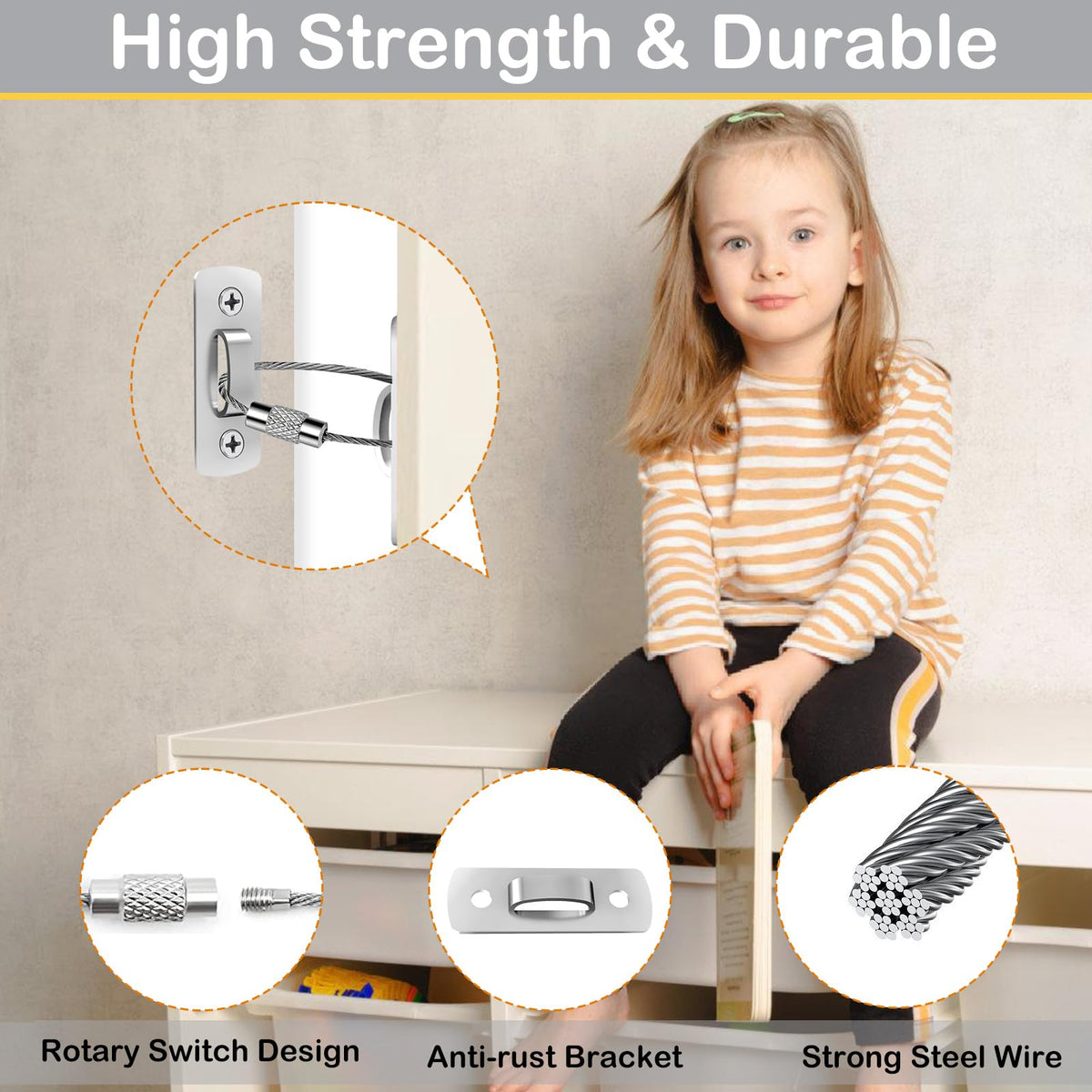 Baby Proof Furniture Anchors (12 Pack), Quick-Release Steel Straps