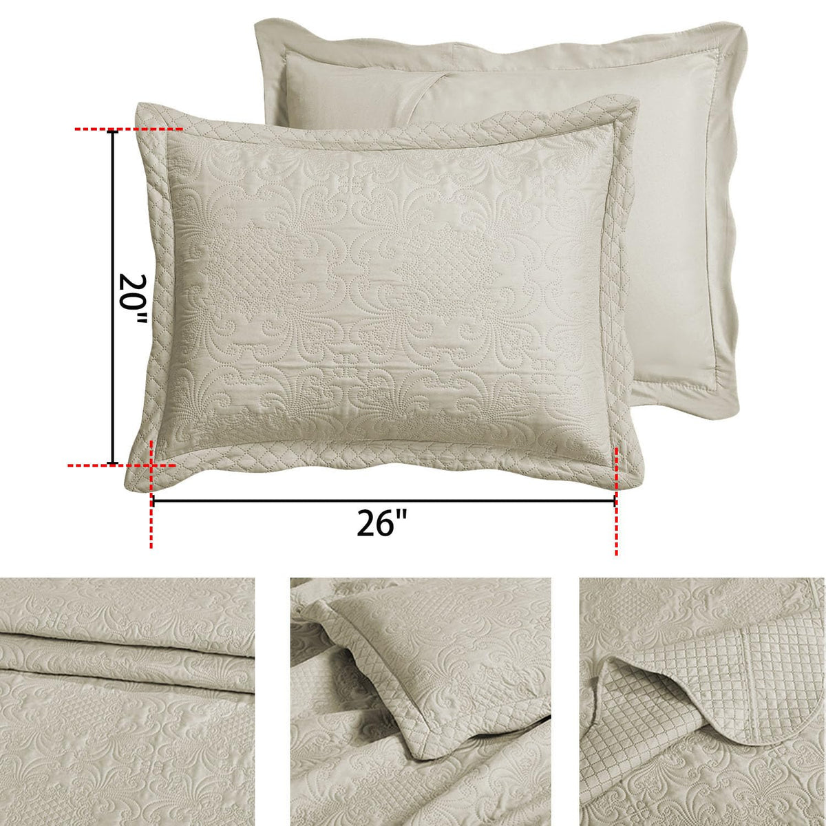 3-Piece Ultrasonic Bedspread Set Coverlet Set Cream Quilt Lightweight Quilt Set Embossed Farmhouse