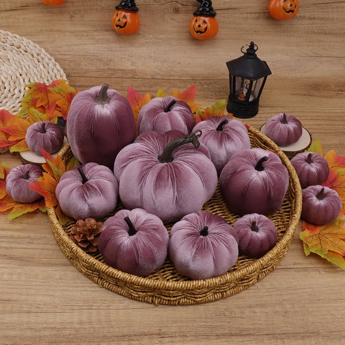16Pcs Thanksgiving Artificial Velvet Pumpkins Foam Pumpkin Decor