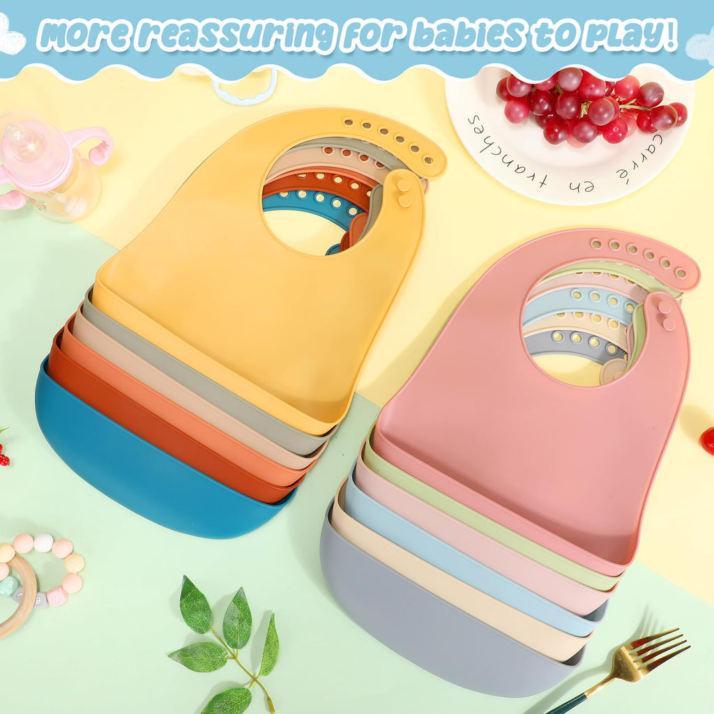 12 Pcs Silicone Bibs for Baby Waterproof Silicone Bib, Fresh Color