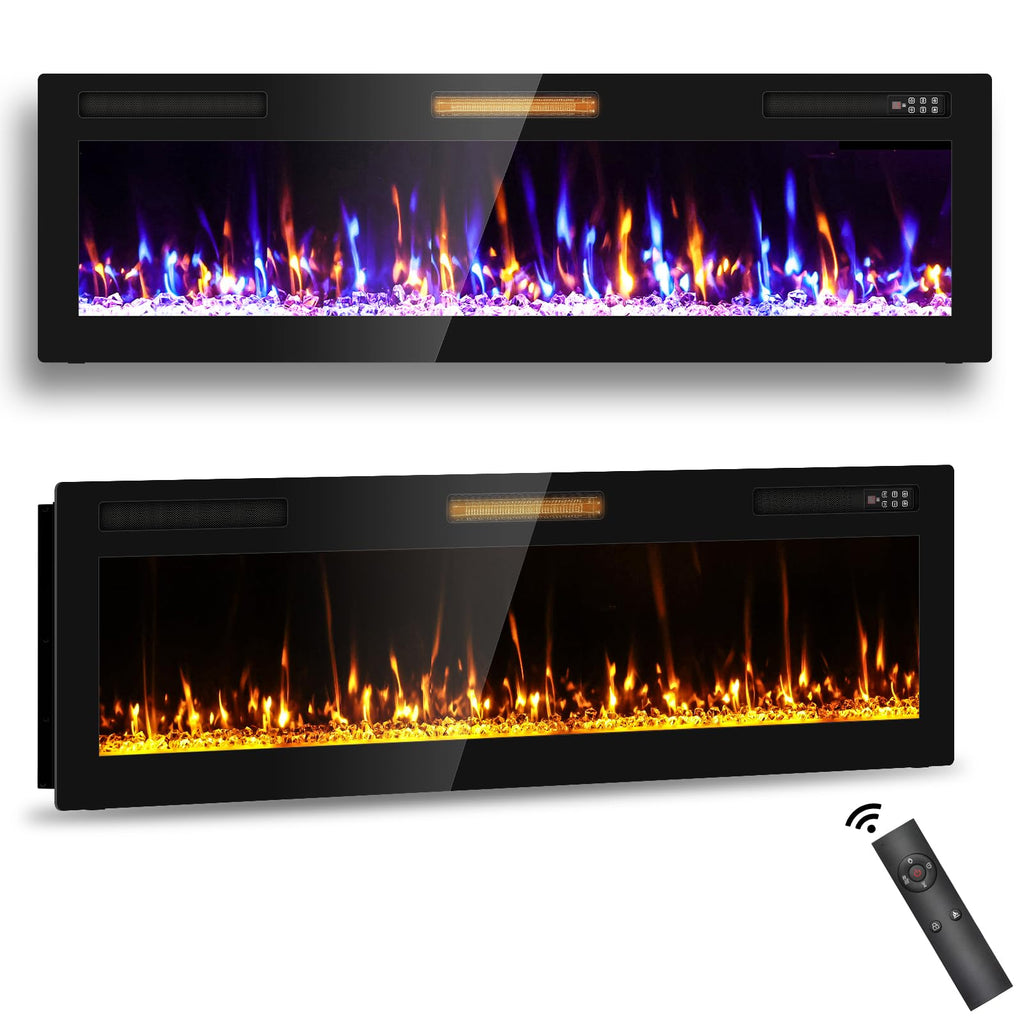 60" Ultra Thin Electric Fireplace Wall Mounted, Slim Fireplace Insert, Wall Fireplace /Bedroom w/Touch Screen, Remote