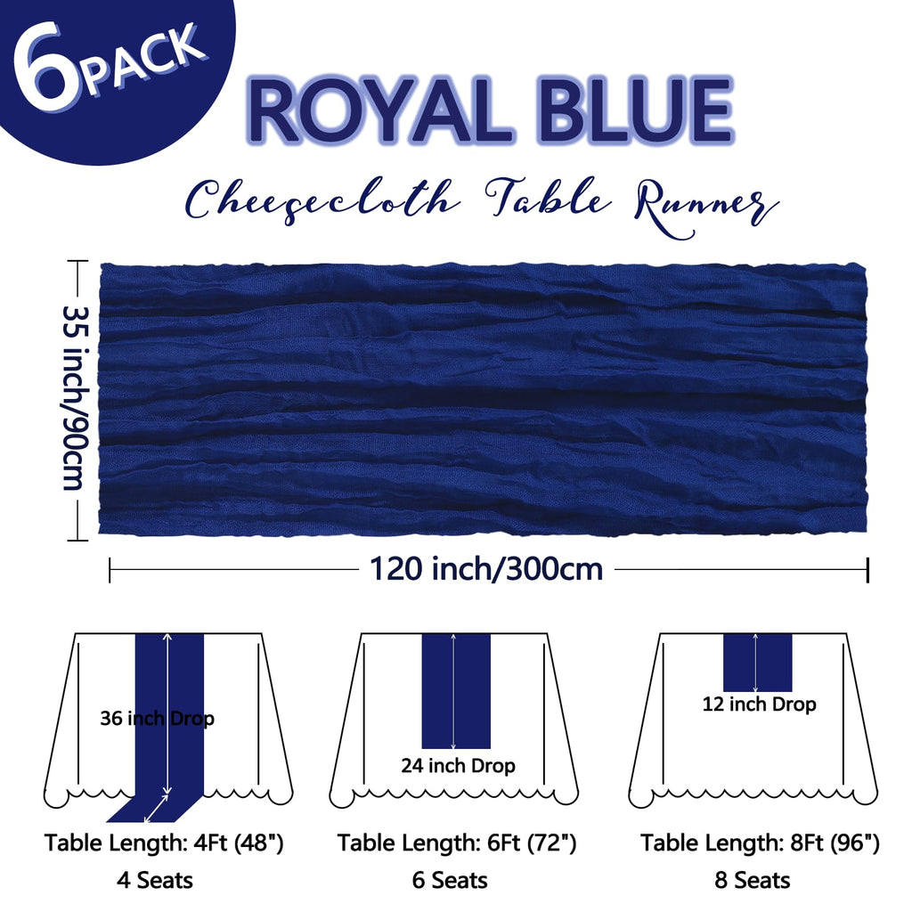 6 Pack 35 x 120 Inch Royal Blue Table Runner Cheesecloth