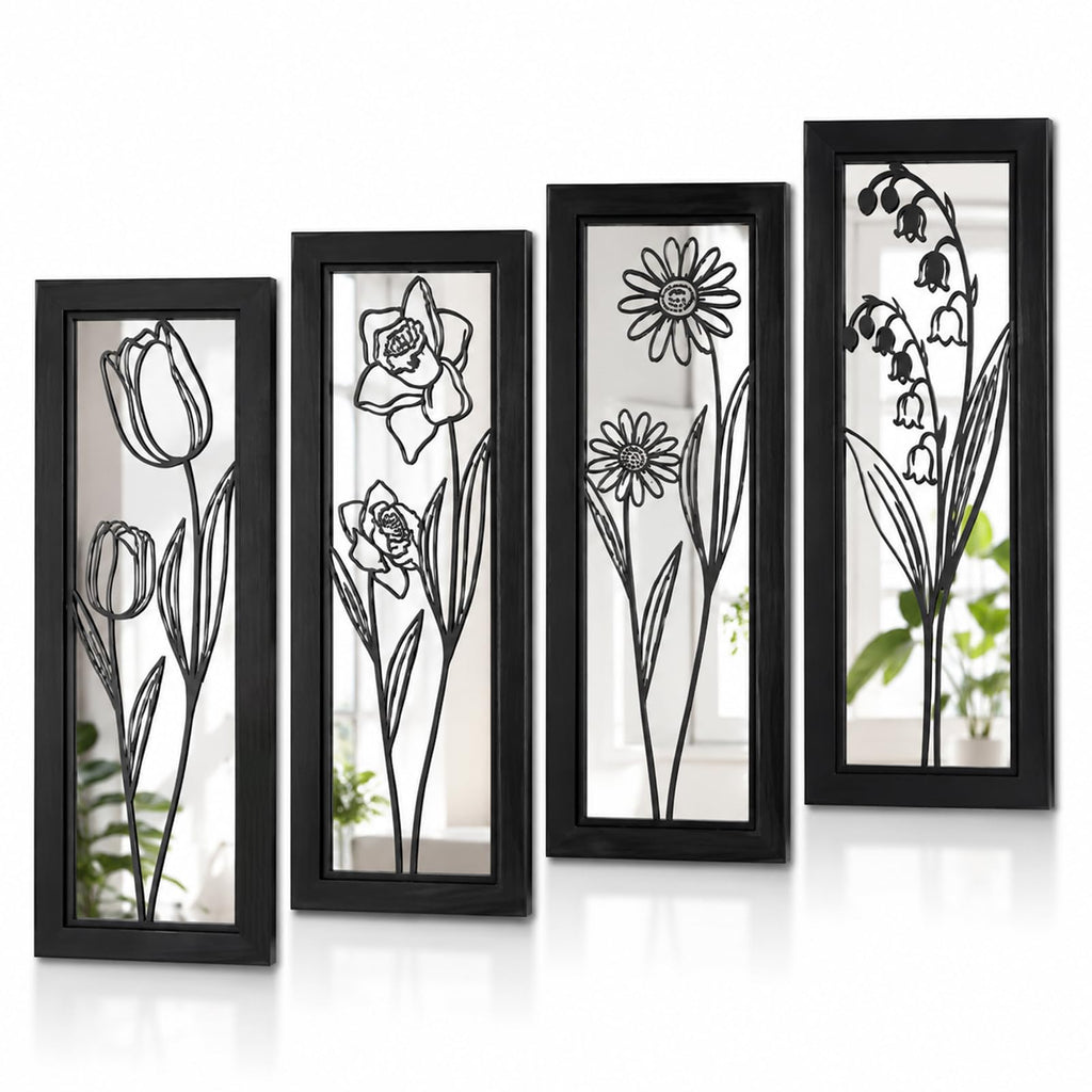 4 Set Farmhouse Mirrors for Wall Decor Living Room Bedroom Bathroom Entryway Wood Rustic Decorative Framed Hanging