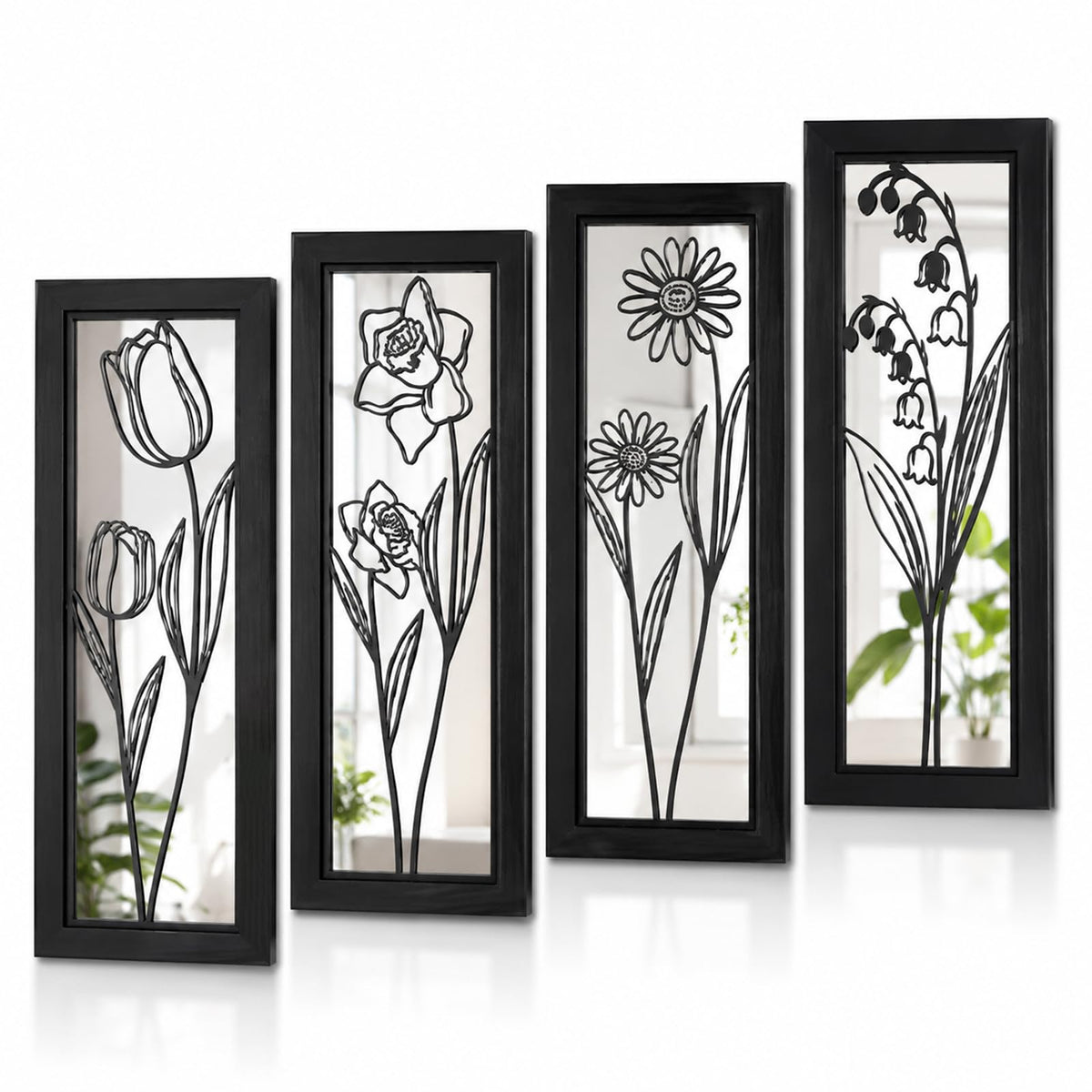 4 Set Farmhouse Mirrors for Wall Decor Living Room Bedroom Bathroom Entryway Wood Rustic Decorative Framed Hanging
