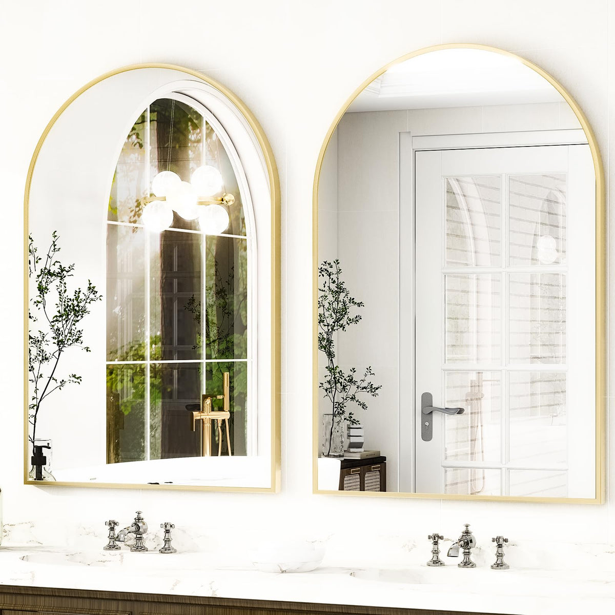 Arched Wall Mirror 30"x40" Gold Arch Bathroom Vanity Mirror
