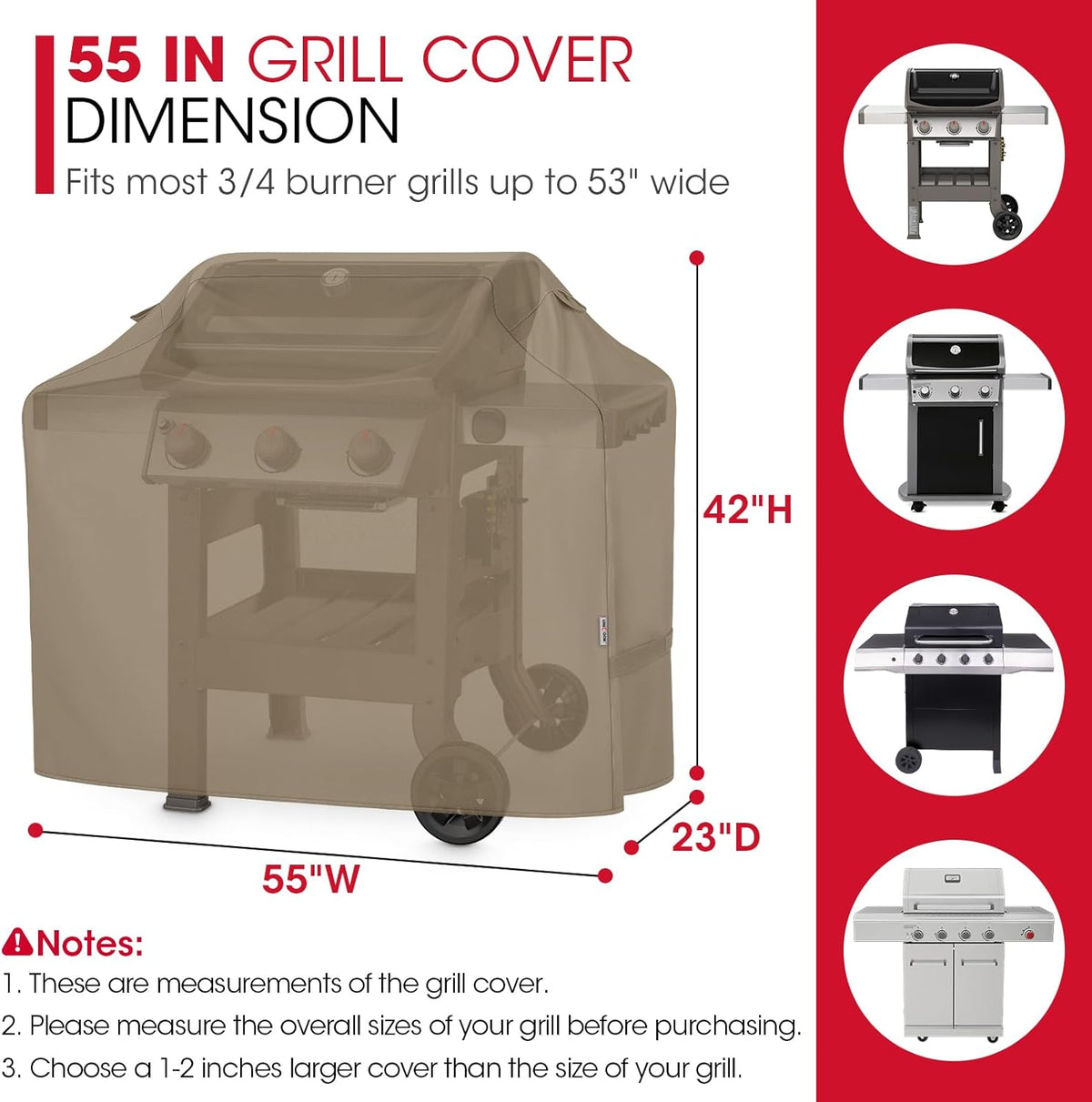 55 in. Grill Cover Heavy Duty Waterproof, Neutral Taupe